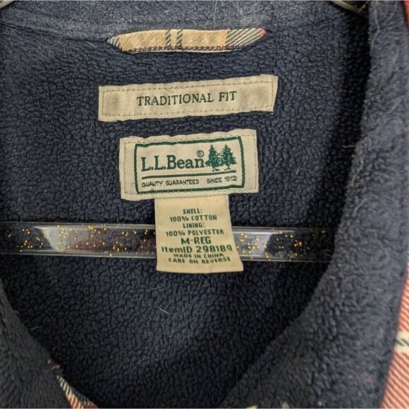 LL Bean Shacket Mens Size Medium Blue Cotton Plaid Fleece Lined Traditional Fit - Picture 4 of 13